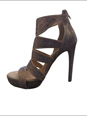 Steve Madden Taupe Crystal-Strap Platform Stiletto